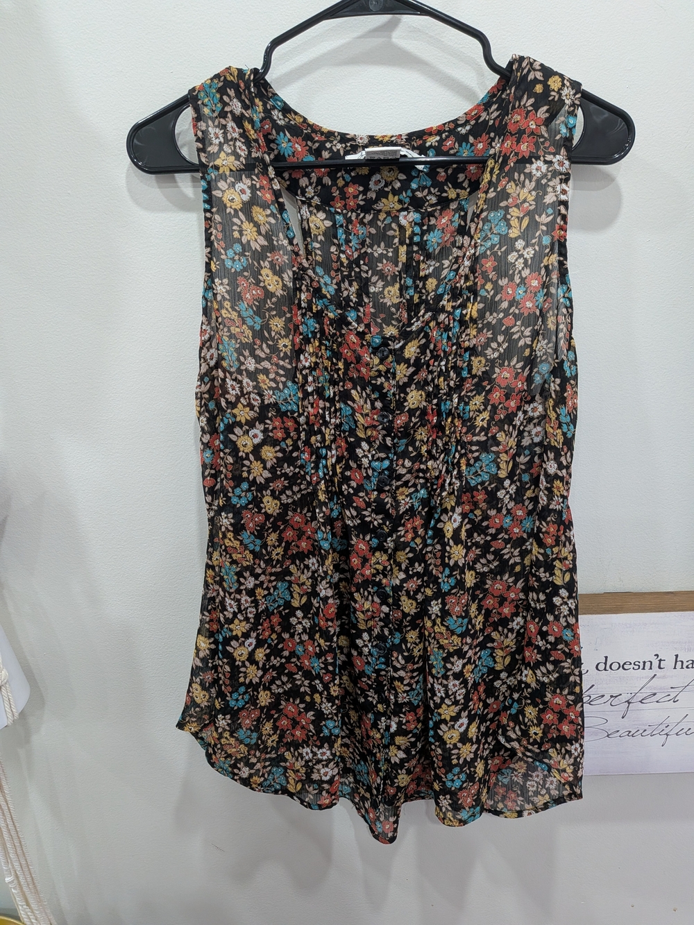 American Rag Black Floral Sheer Sleeveless Top In Excellent Condition